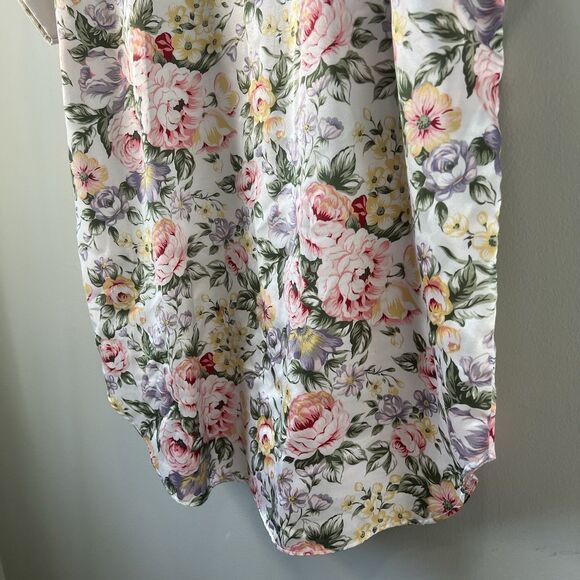 Kathryn Floral Satin Button Front Lined Sleep shirt Night gown, size est L - Picture 10 of 16